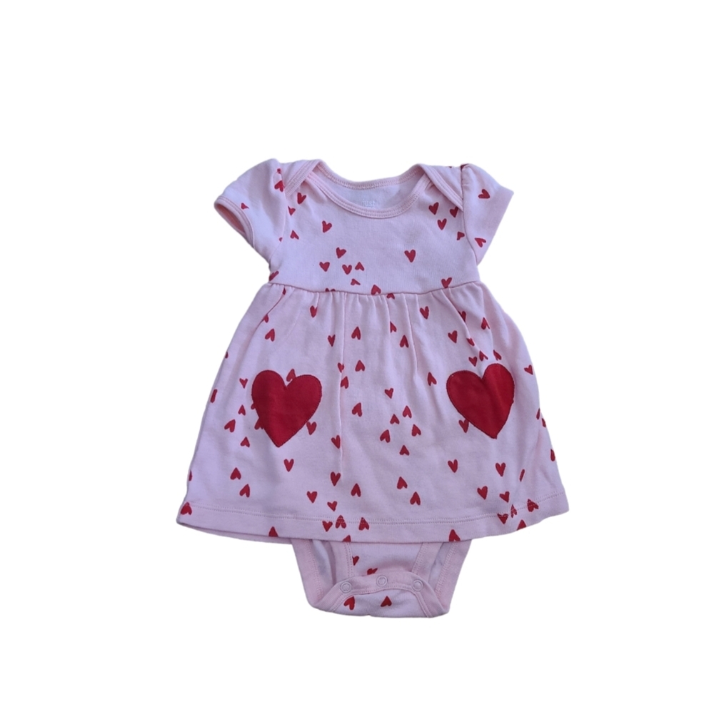 ❤️ Baby Girl Valentine Heart Onesie Dress Pink Red sz 9 Months